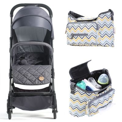 Travel Lite Stroller - SLD by Teknum - Dark Grey + Sunveno Baby Stroller Organizer / Bag - Yellow wave